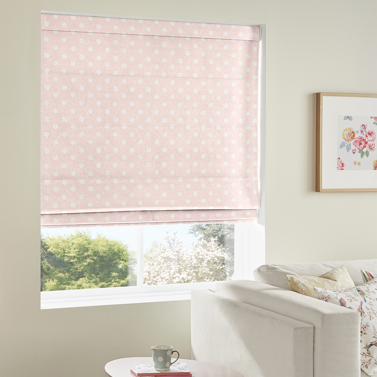 Product photograph of Cath Kidston Button Spot Pink Roman Blind from Choice Furniture Superstore.